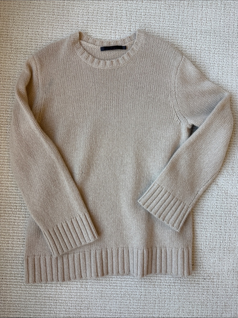 Jenni Kayne Classic Crewneck Knit Sweater in Light Beige Oatmeal XS
